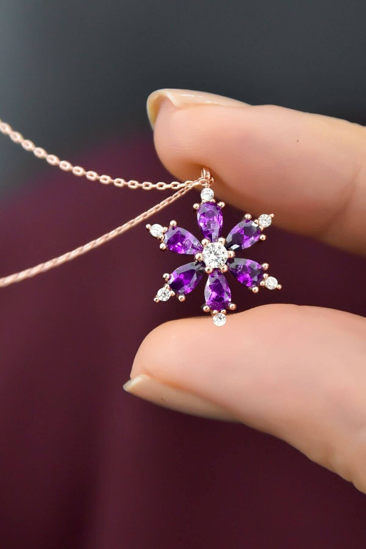 Ayar Gımıı Zincirli Ametist Taıli Rose