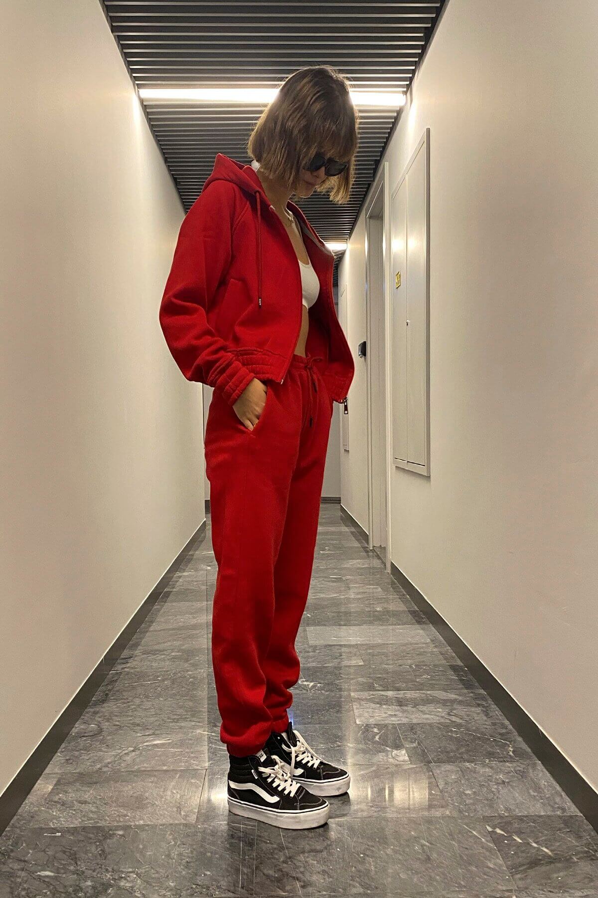 Kadın Basic Kırmızı Lastikli Premium Kışlık Eşofman Takımı